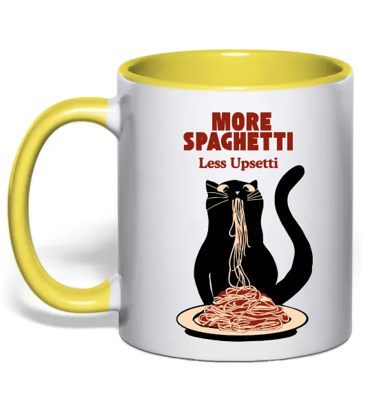 Чашка з кольоровою ручкою More spaghetti less upsetti Лимонний фото