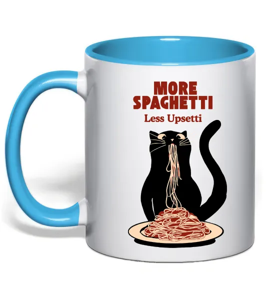 Чашка з кольоровою ручкою More spaghetti less upsetti Блакитний фото