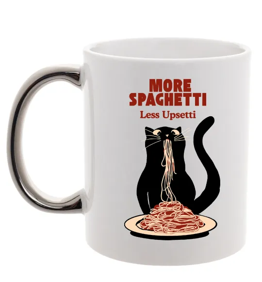 Чашка з кольоровою ручкою More spaghetti less upsetti Срібло фото