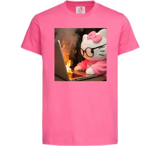 Дитяча футболка Kitty working Яскраво-рожевий фото