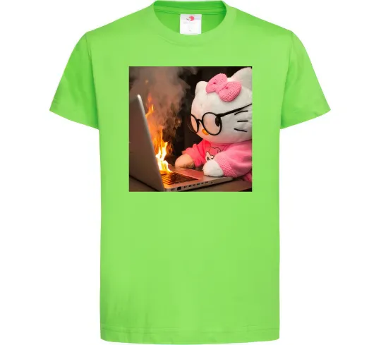 Дитяча футболка Kitty working Лаймовий фото