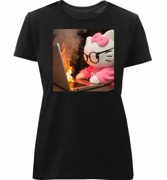 Жіноча преміум футболка Kitty working Чорний фото