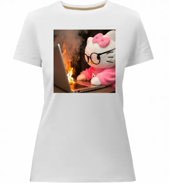 Жіноча преміум футболка Kitty working Білий фото