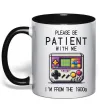 Чашка з кольоровою ручкою Be patient I`m from 1900s Чорний фото