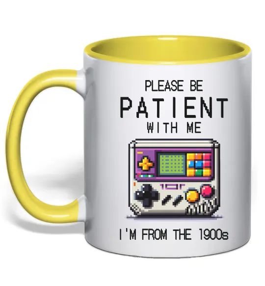 Чашка з кольоровою ручкою Be patient I`m from 1900s Лимонний фото