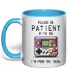 Чашка з кольоровою ручкою Be patient I`m from 1900s Блакитний фото