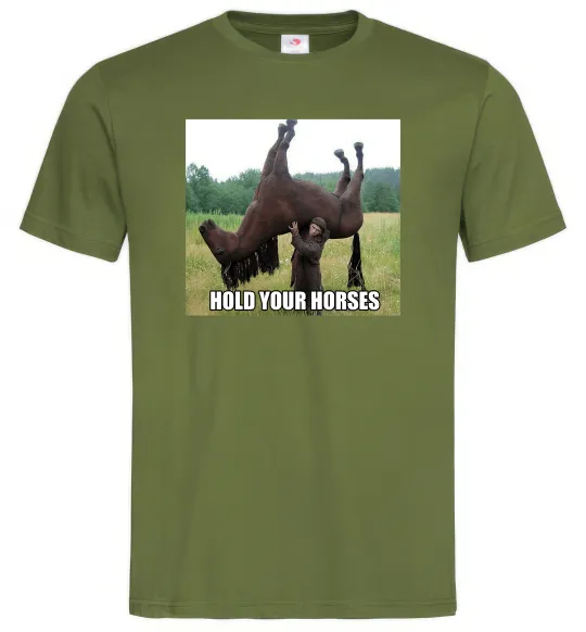 Мужская футболка Притримай коней Оливковый фото
