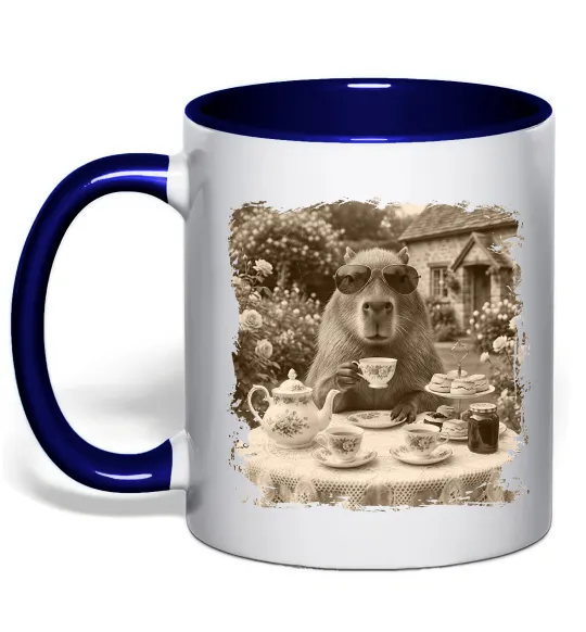 Чашка с цветной ручкой Капібара з чаєм Глубокий темно-синий фото