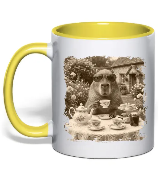 Чашка с цветной ручкой Капібара з чаєм Лимонный фото