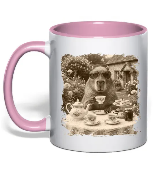 Чашка с цветной ручкой Капібара з чаєм Нежно розовый фото