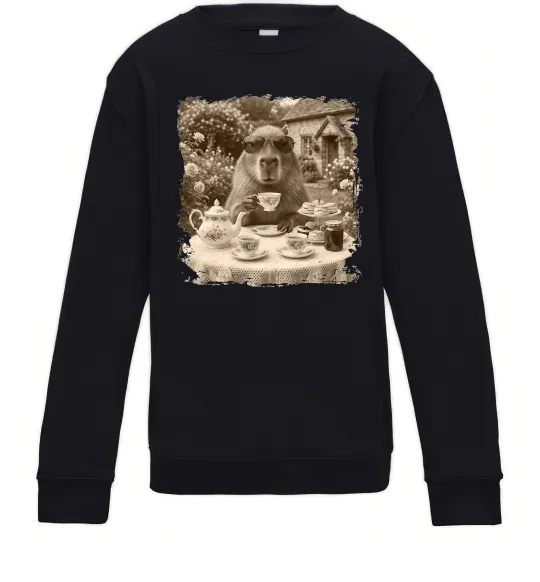 Детский Свитшот Капібара з чаєм Черный фото