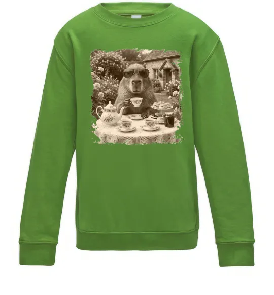 Детский Свитшот Капібара з чаєм Лаймовый фото