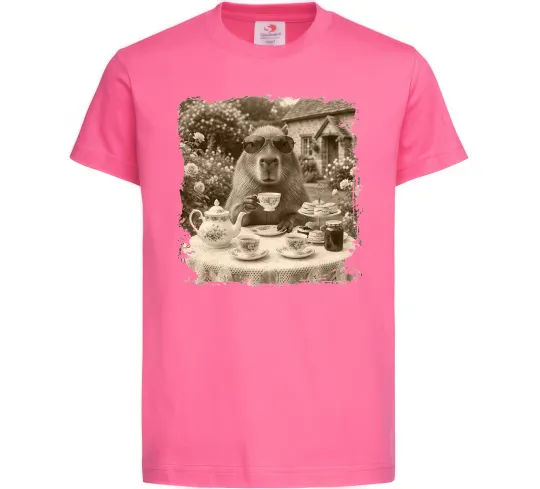 Детская футболка Капібара з чаєм Ярко-розовый фото