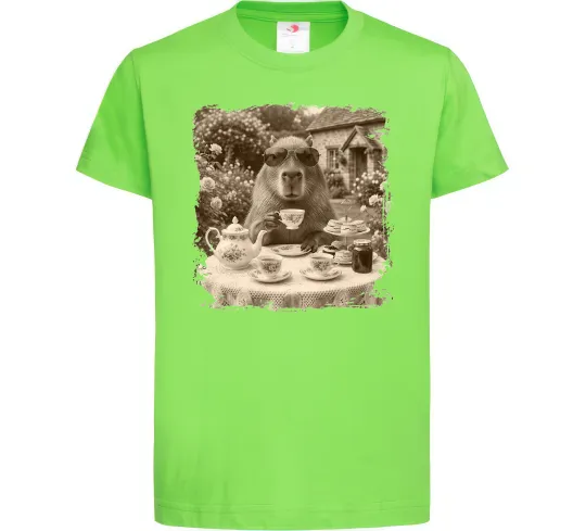 Детская футболка Капібара з чаєм Лаймовый фото
