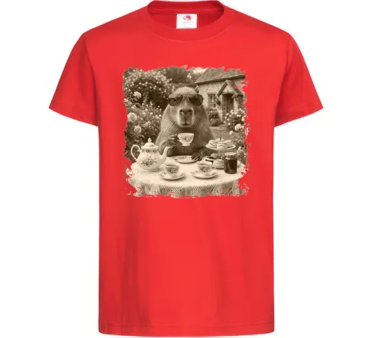 Детская футболка Капібара з чаєм Красный фото