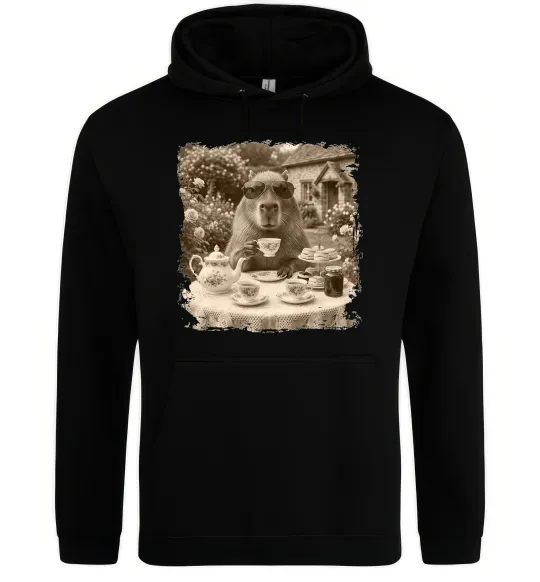 Мужская толстовка (худи) Капібара з чаєм Черный фото