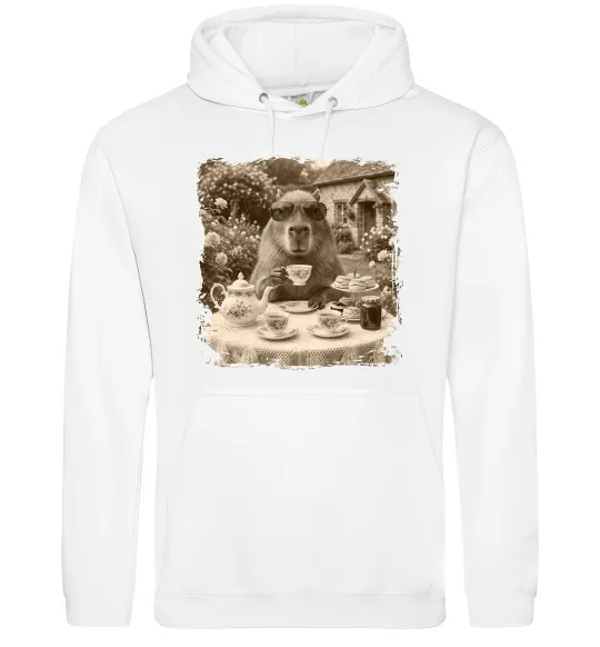 Мужская толстовка (худи) Капібара з чаєм Белый фото