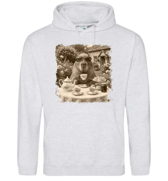 Мужская толстовка (худи) Капібара з чаєм Серый меланж фото