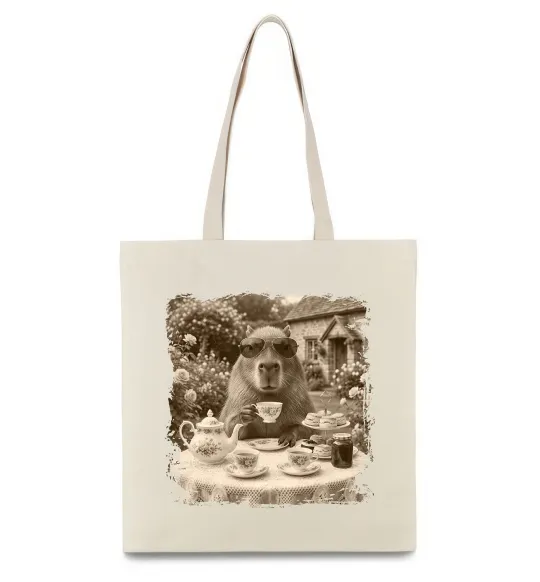 Эко-сумка Капібара з чаєм Бежевый фото