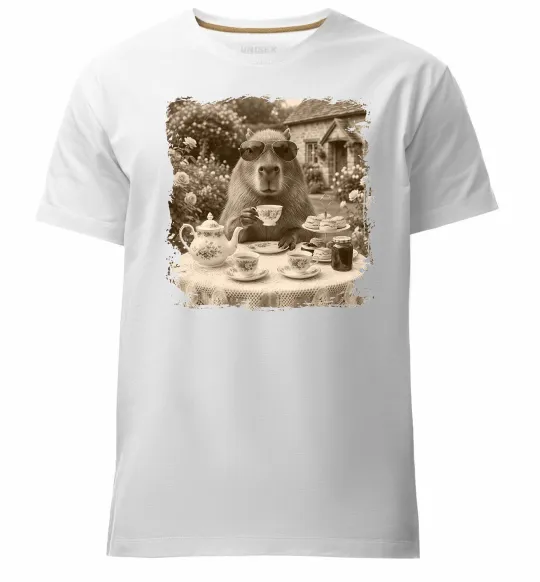 Мужская премиум футболка Капібара з чаєм Белый фото