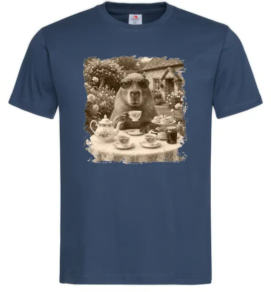 Мужская футболка Капібара з чаєм Темно-синий фото