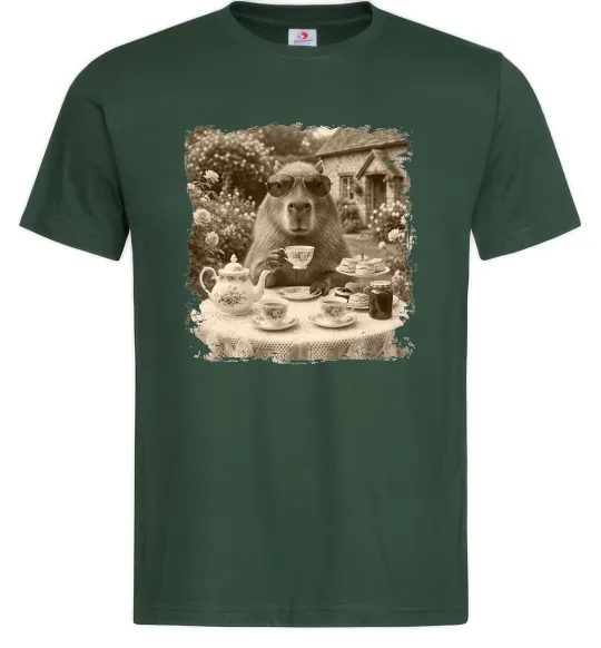 Мужская футболка Капібара з чаєм Темно-зеленый фото