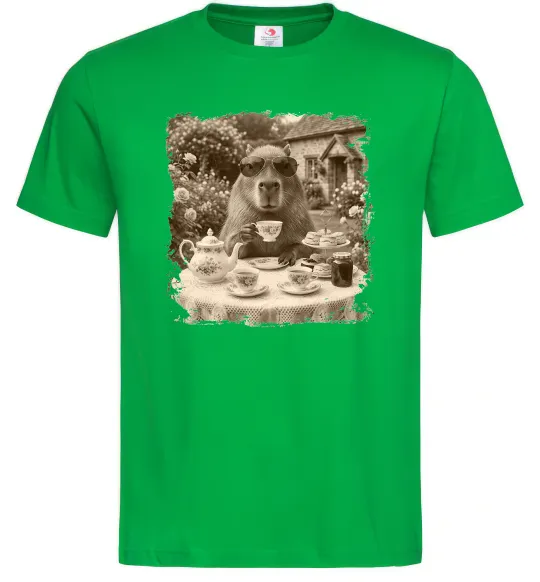 Мужская футболка Капібара з чаєм Зеленый фото
