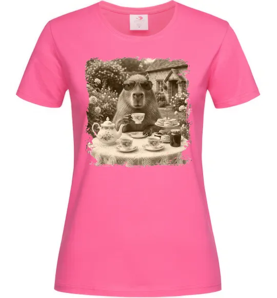 Женская футболка Капібара з чаєм Ярко-розовый фото