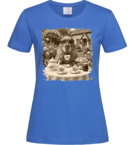 Женская футболка Капібара з чаєм Ярко-синий фото