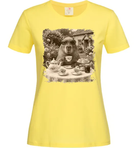 Женская футболка Капібара з чаєм Лимонный фото