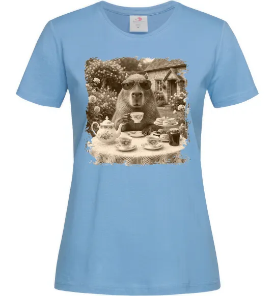 Женская футболка Капібара з чаєм Голубой фото