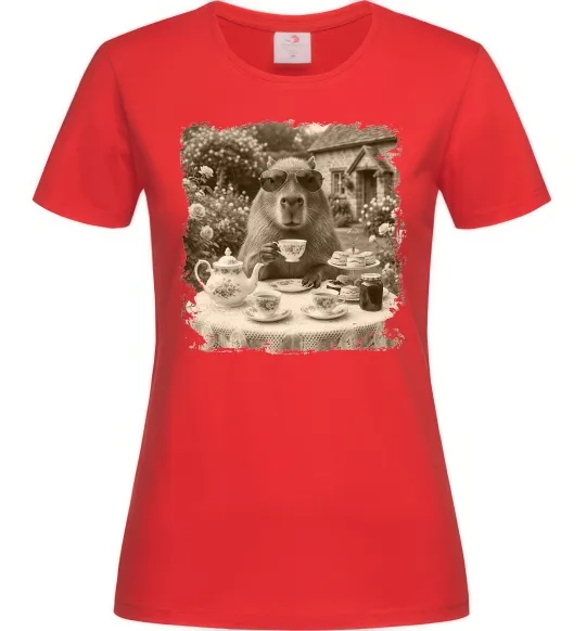 Женская футболка Капібара з чаєм Красный фото