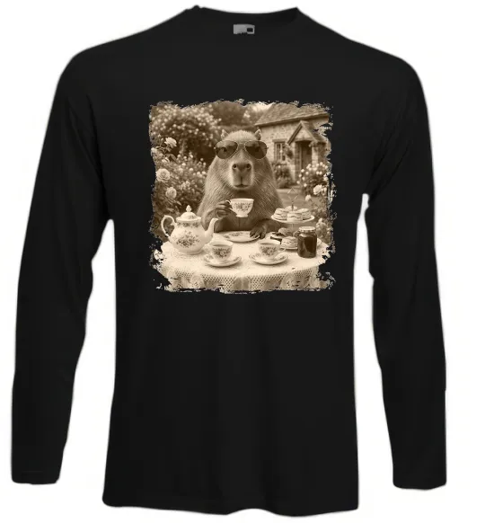 Лонгслив Капібара з чаєм Черный фото