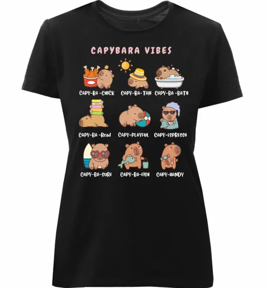 Женская премиум футболка Capybara vibes Черный фото