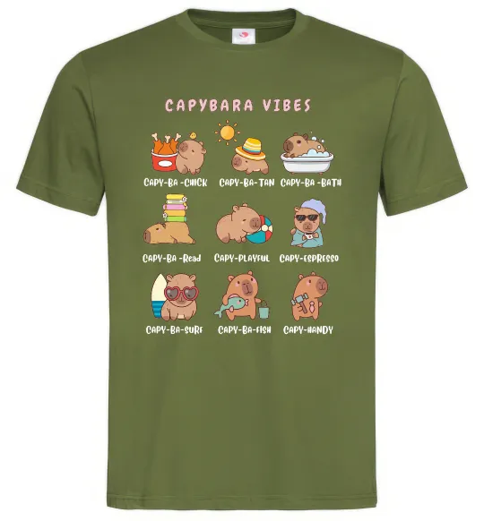 Мужская футболка Capybara vibes Оливковый фото