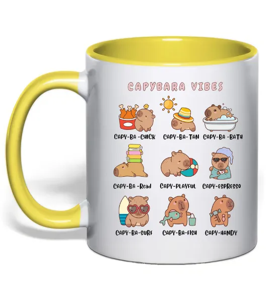 Чашка с цветной ручкой Capybara vibes Лимонный фото