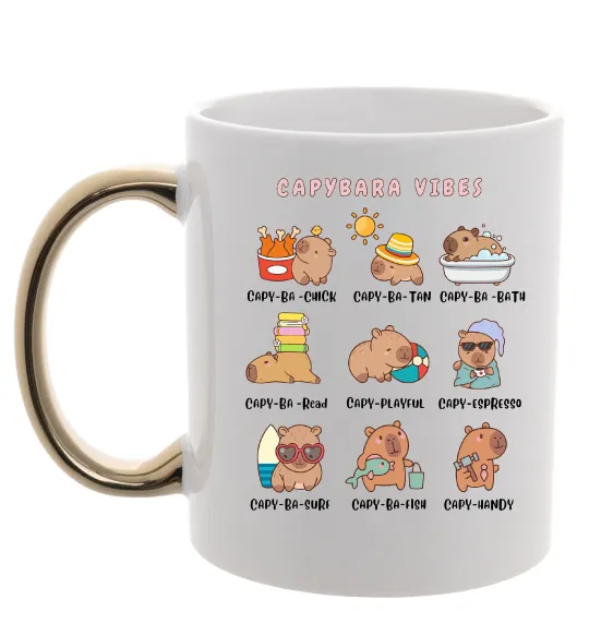 Чашка с цветной ручкой Capybara vibes Золото фото