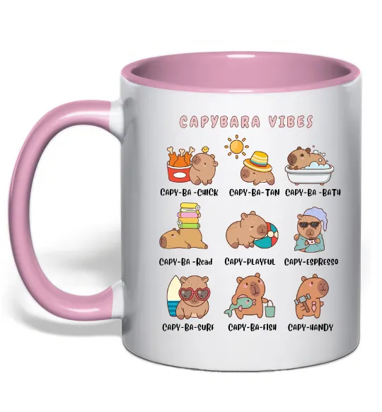 Чашка с цветной ручкой Capybara vibes Нежно розовый фото