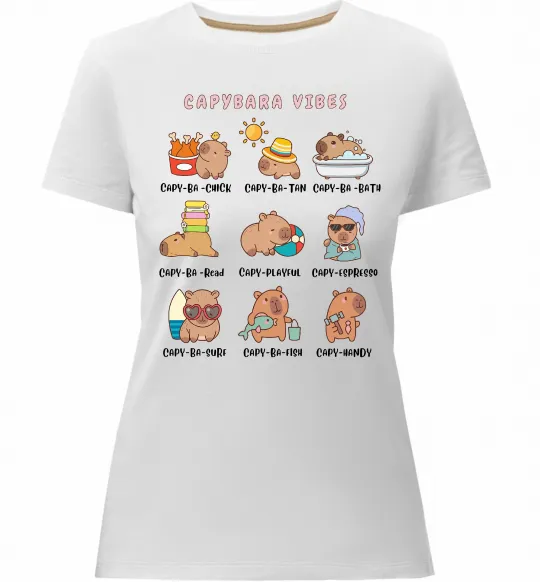 Женская премиум футболка Capybara vibes Белый фото