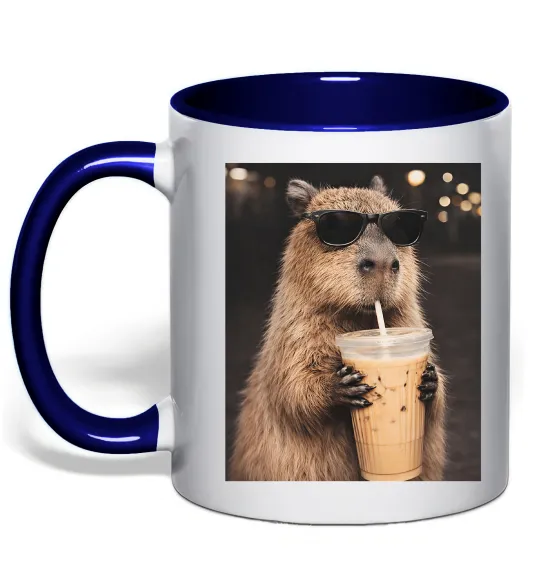 Чашка с цветной ручкой Capy-bubble tea Глубокий темно-синий фото