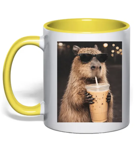 Чашка с цветной ручкой Capy-bubble tea Лимонный фото