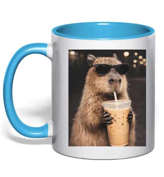 Чашка с цветной ручкой Capy-bubble tea Голубой фото