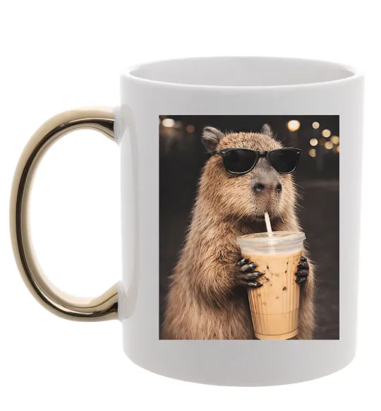 Чашка с цветной ручкой Capy-bubble tea Золото фото