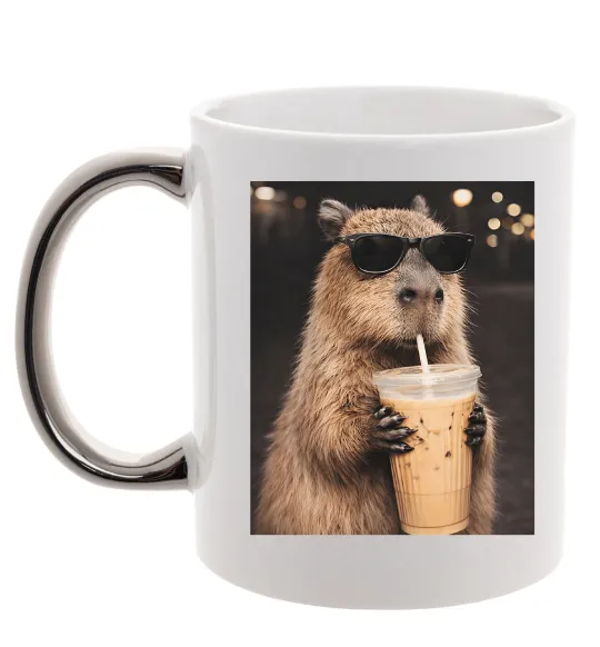 Чашка с цветной ручкой Capy-bubble tea Серебро фото