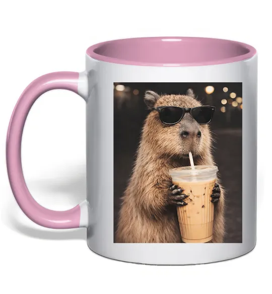 Чашка с цветной ручкой Capy-bubble tea Нежно розовый фото