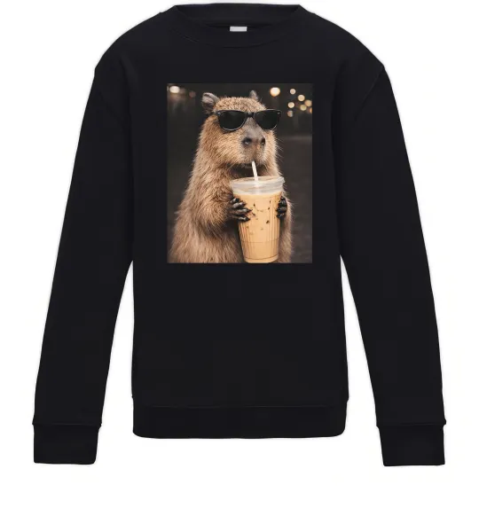 Детский Свитшот Capy-bubble tea Черный фото