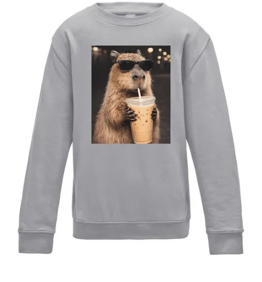 Детский Свитшот Capy-bubble tea Серый меланж фото