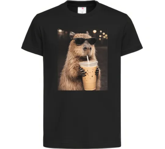 Детская футболка Capy-bubble tea Черный фото