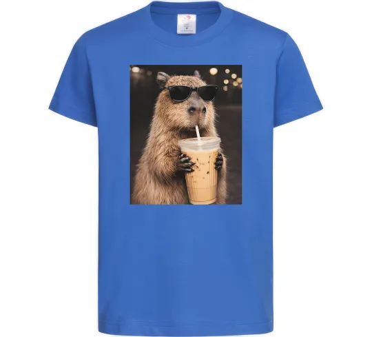 Детская футболка Capy-bubble tea Ярко-синий фото