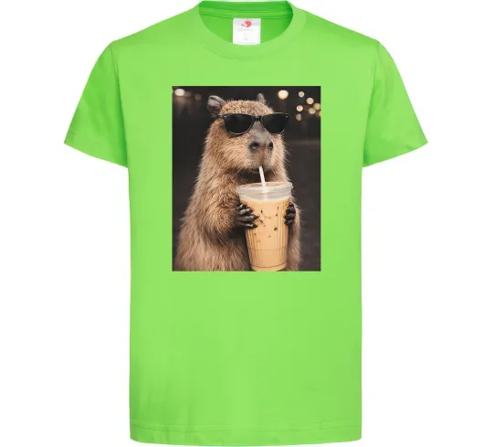 Детская футболка Capy-bubble tea Лаймовый фото